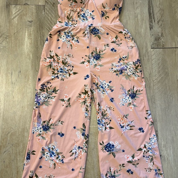 Coquette Bustier Pink Floral Jumpsuit Wide Leg Women's Size Medium - Picture 1 of 6